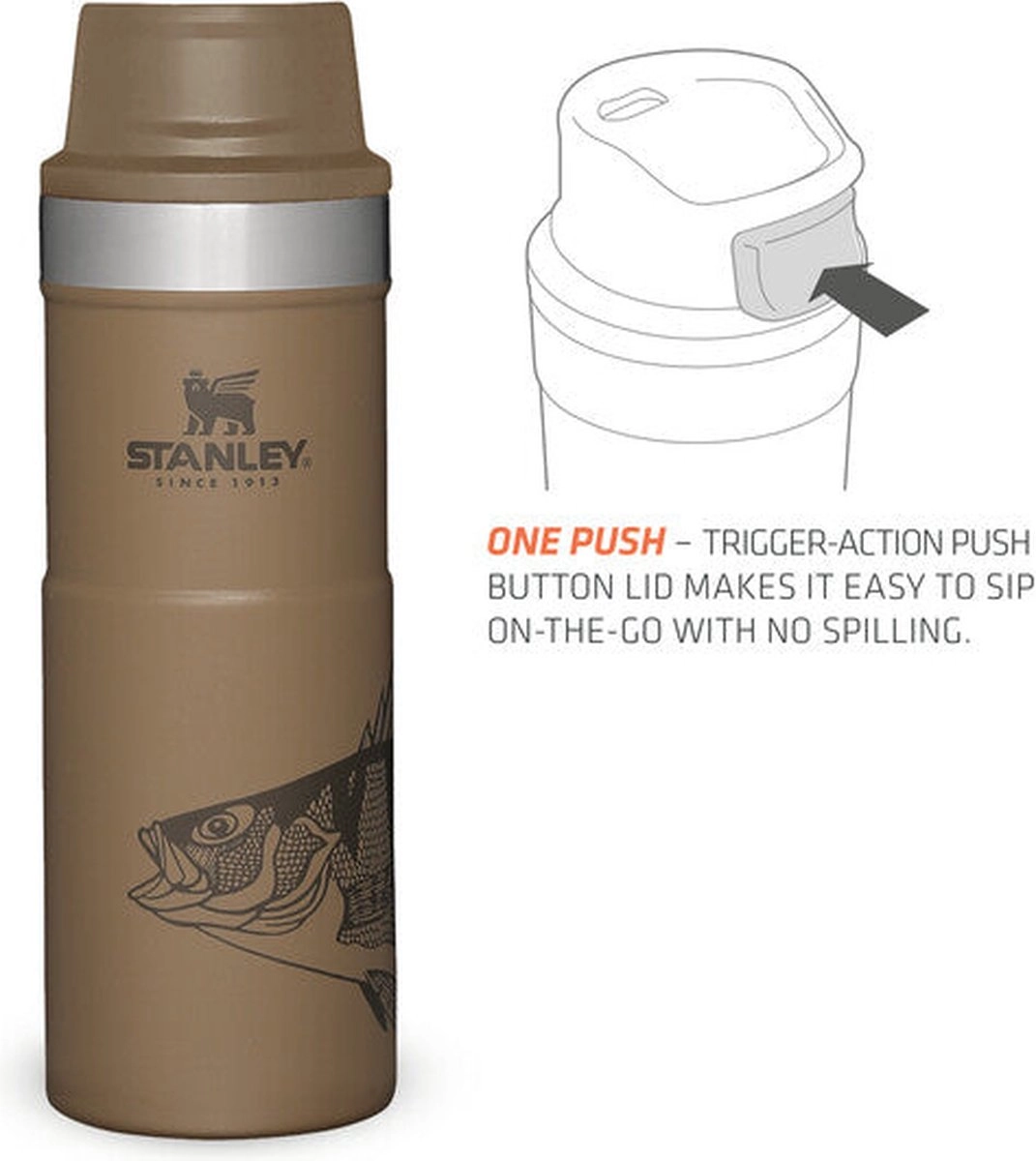 Thermosbeker Stanley The Trigger Action Travel Mug Tan Peter Perch 0,47L - Afbeelding 2
