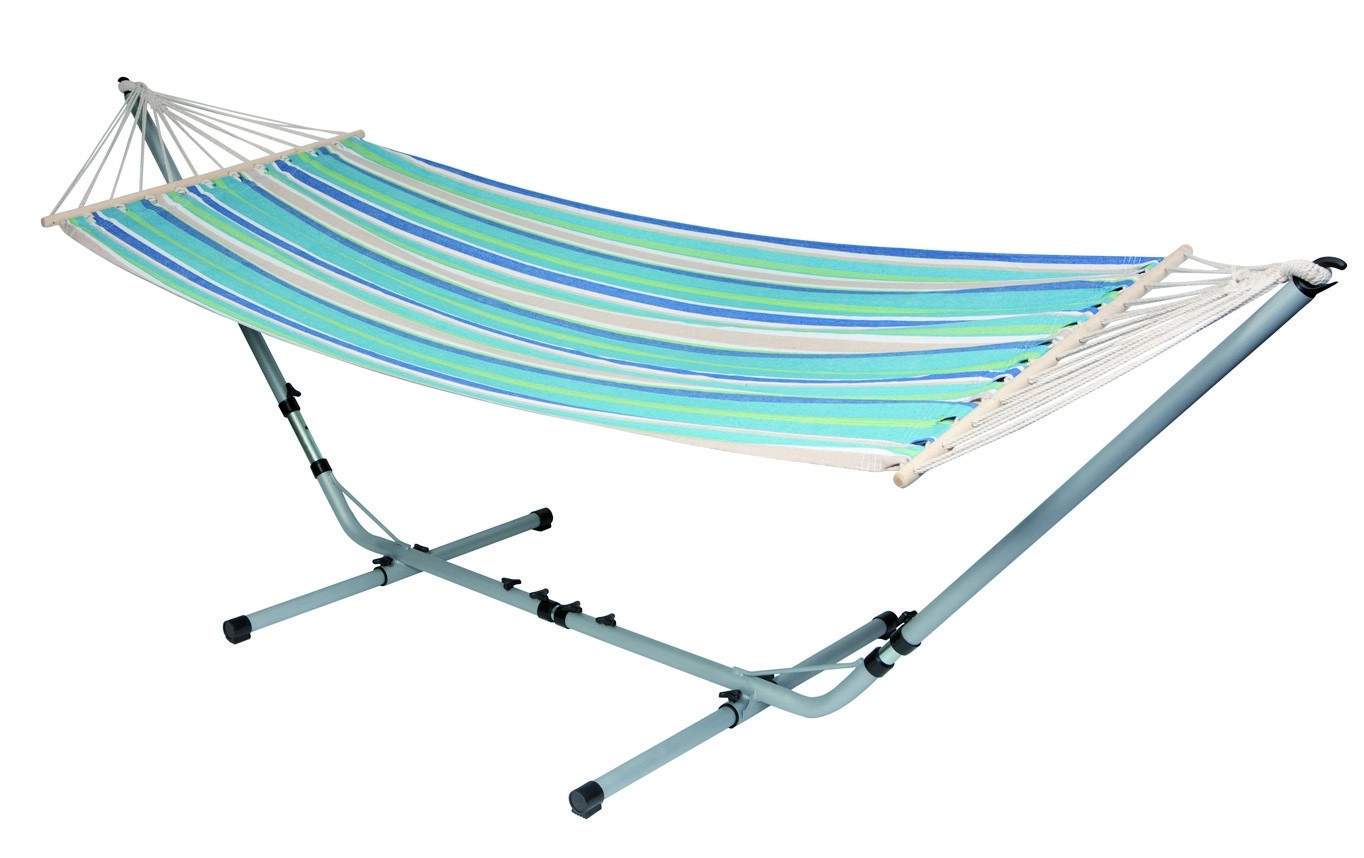 Hangmat Bo-Garden Santa Barbara Met Spreidstok Blauw Beige - Afbeelding 2